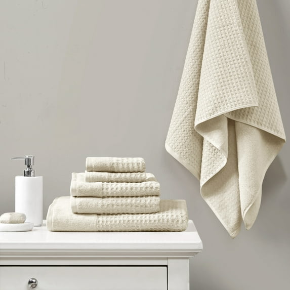 Home Essence Spa Waffle Jacquard 6 Piece Towels Set, Natural