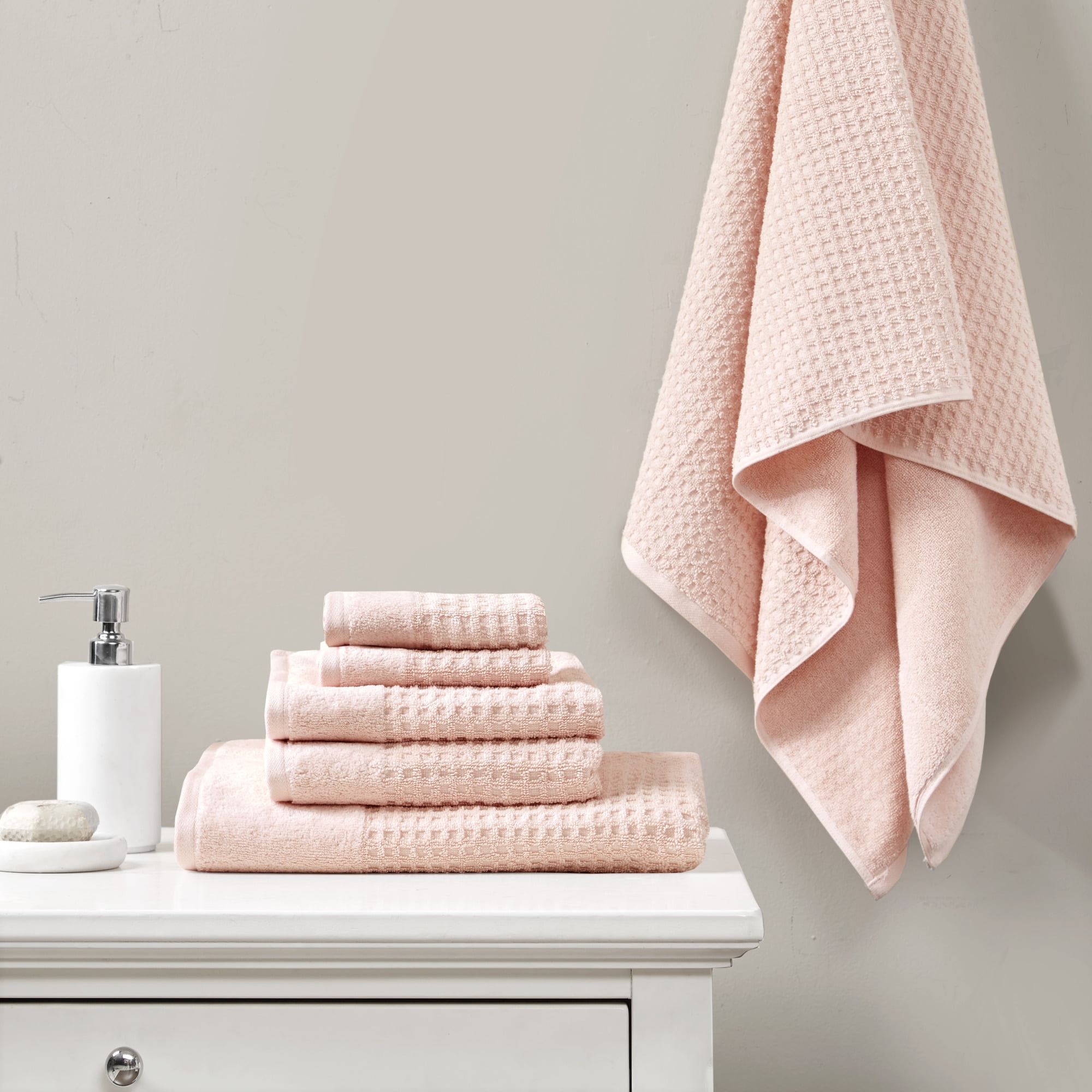 Everplush 6-Piece Pale Pink Cotton Quick Dry Wash Cloth (Diamond Jacquard  Towels) in the Bathroom Towels department at