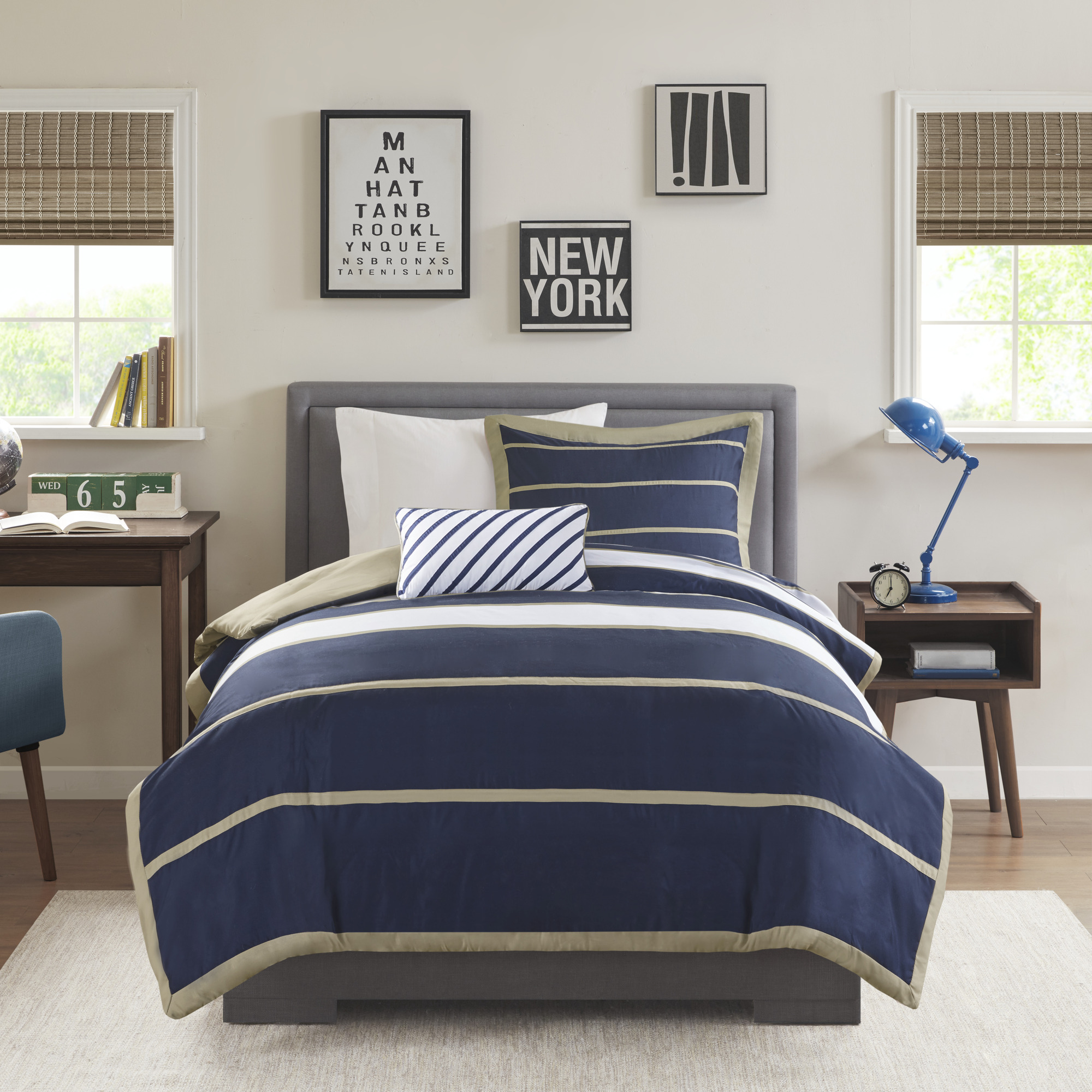 Home Essence Teen Cody Navy Stripe 3 Piece Duvet Cover Set, Twin/Twin-XL - image 1 of 13