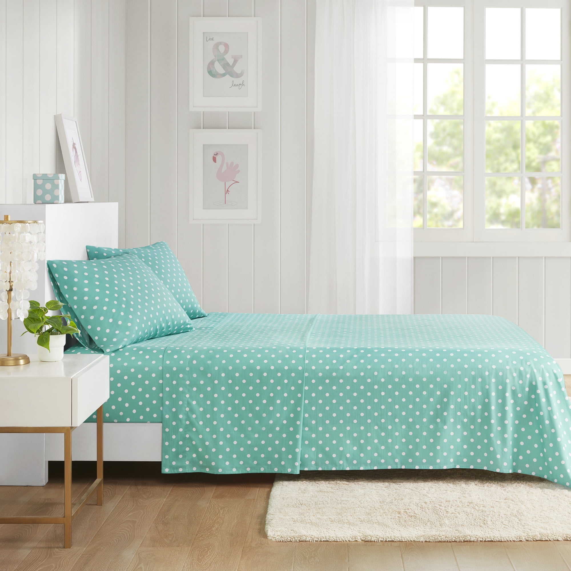 Room Essentials Twin Bed Sheet Set Mint Green Flat, Fitted, One Pillowcase  New