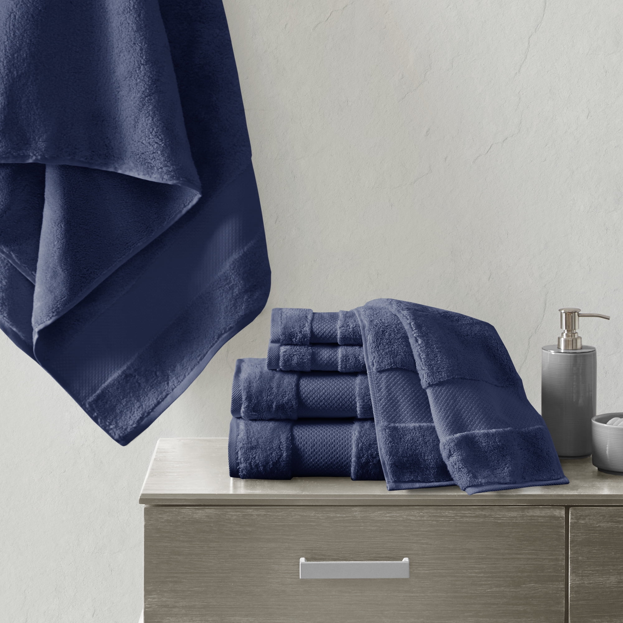 BNM Turkish Cotton Luxury Hotel 6 Piece Hand Towel Set, Navy Blue