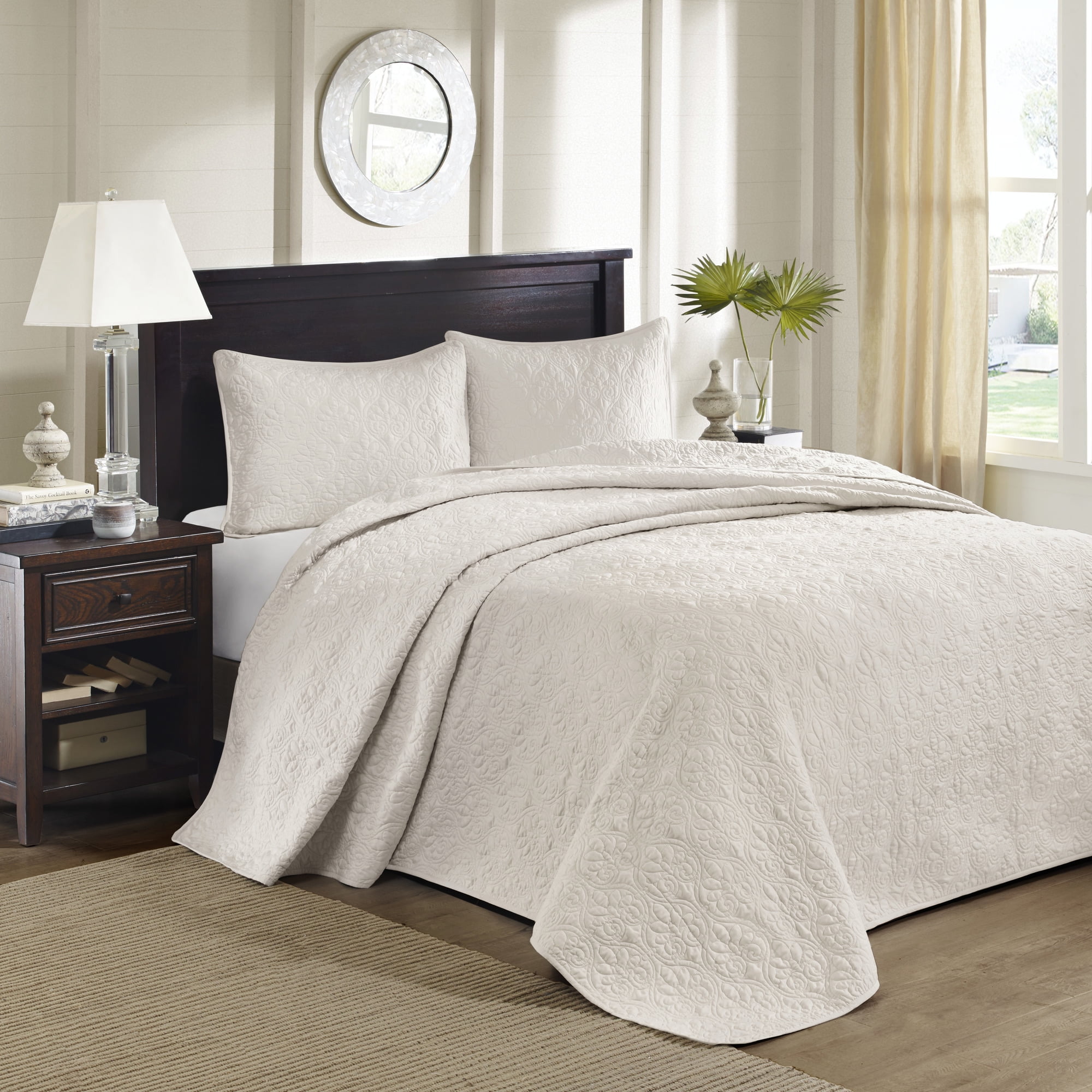 Cream Reversible Full Microfiber Bedspread Set
