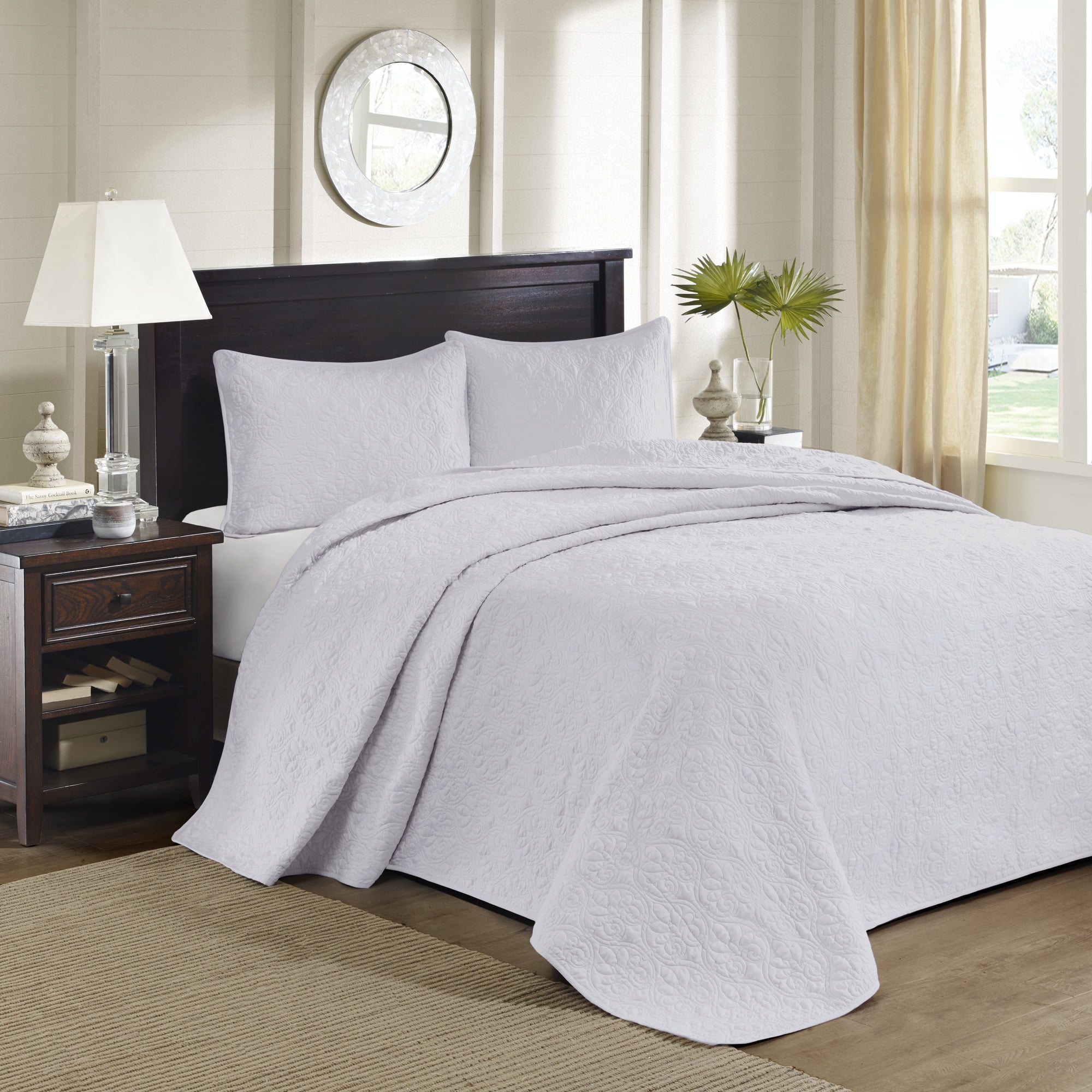 White Full Reversible Microfiber Bedspread Set with Cotton Fill