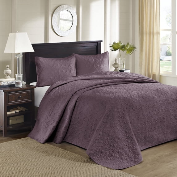 Regency Heights Quebec 3 Piece Bedspread Set Lightweight Reversible Bedding Set, Queen, Purple