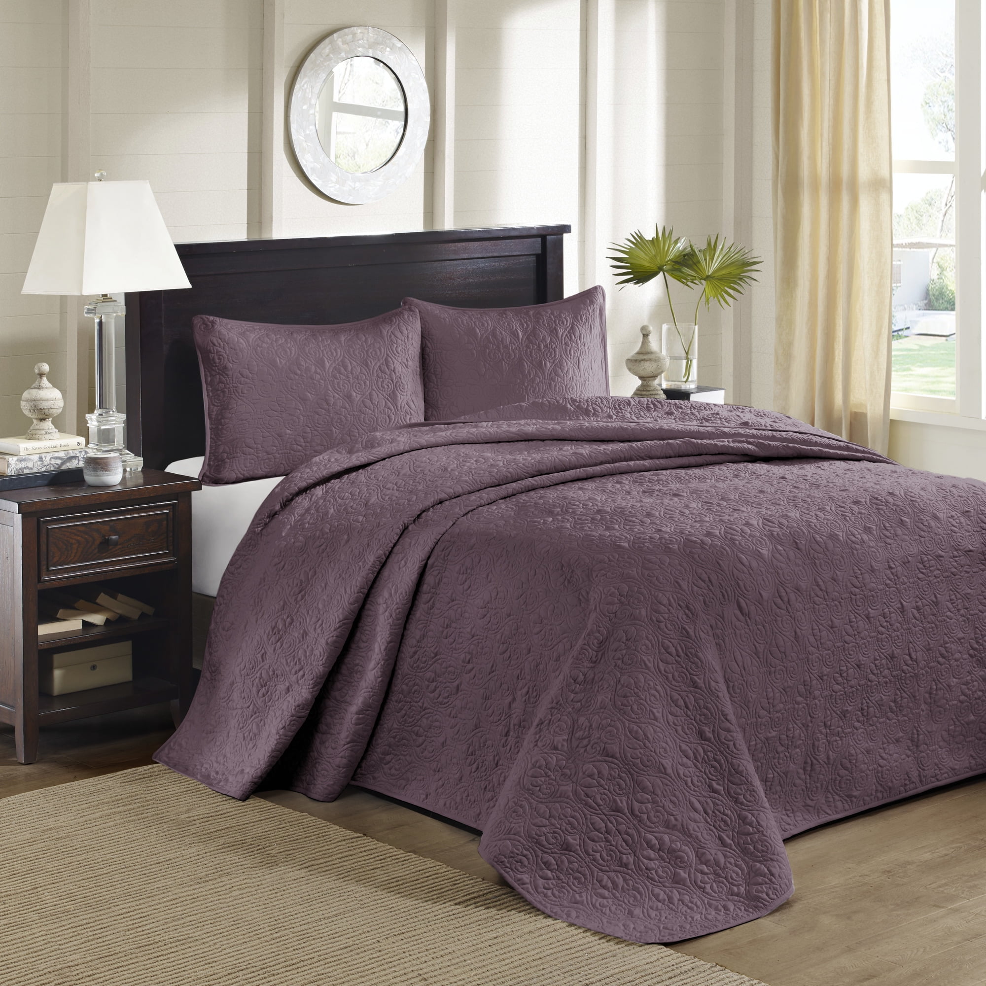 Queen Purple Reversible Microfiber Bedspread Set