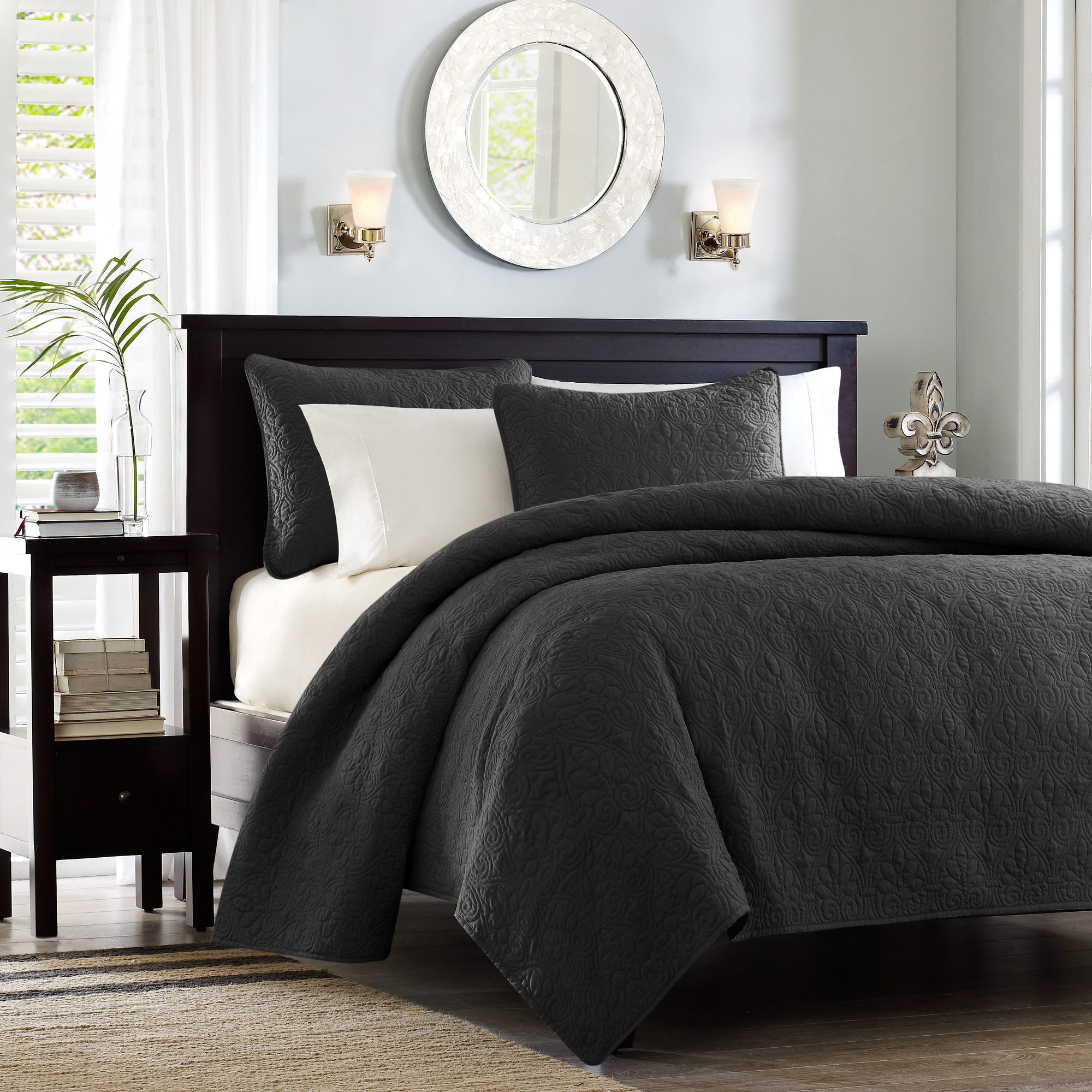 Home Essence Vancouver Super Soft Reversible Coverlet Set, Black, Full/Queen - image 1 of 10