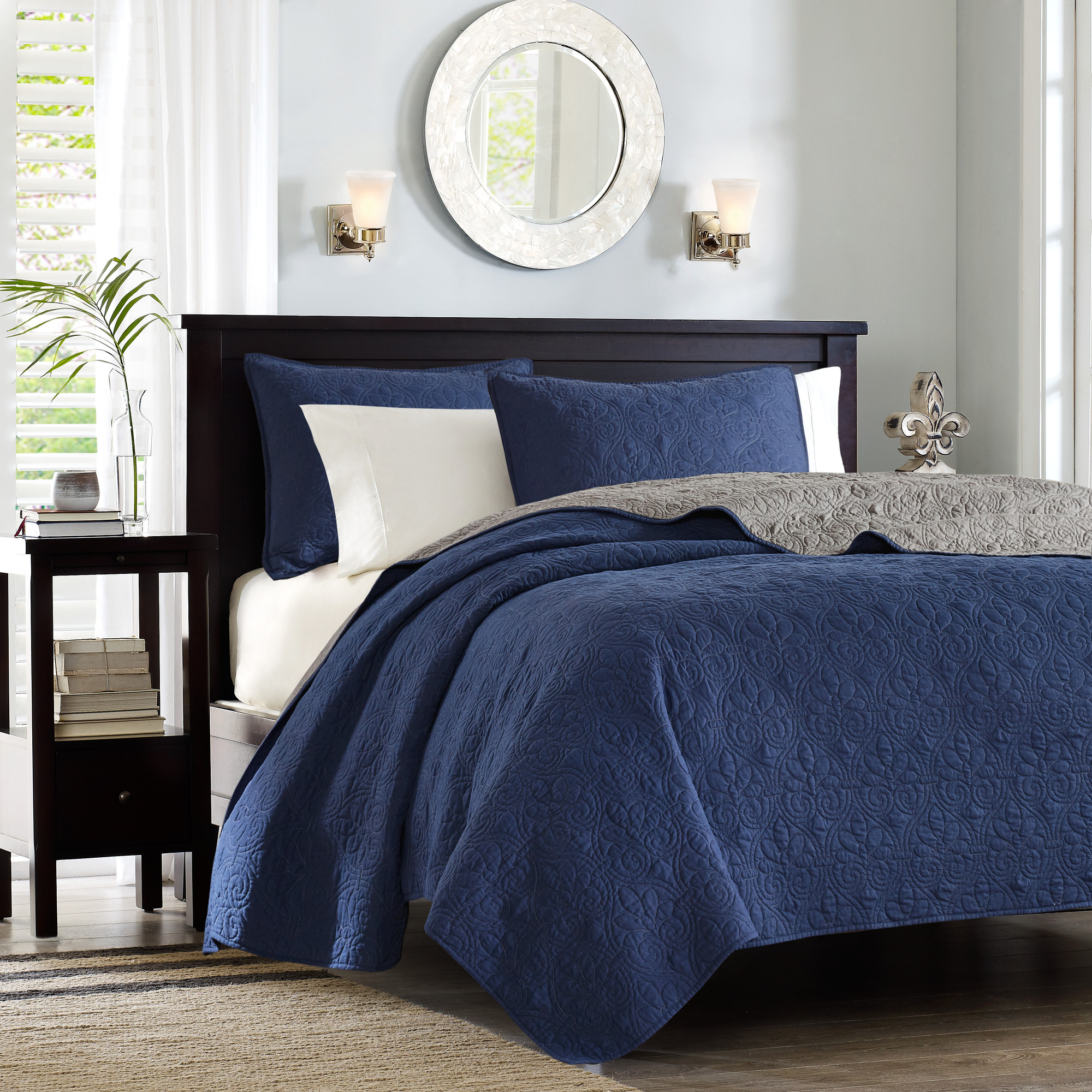 Home Essence Vancouver Super Soft Reversible Coverlet Set, Full/Queen, Navy / Dark Grey - image 1 of 22