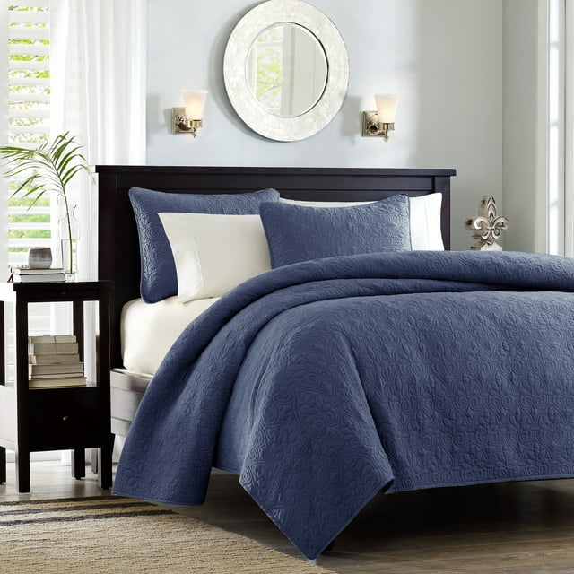 Home Essence Vancouver Super Soft Reversible Coverlet Set, Full/Queen, Navy