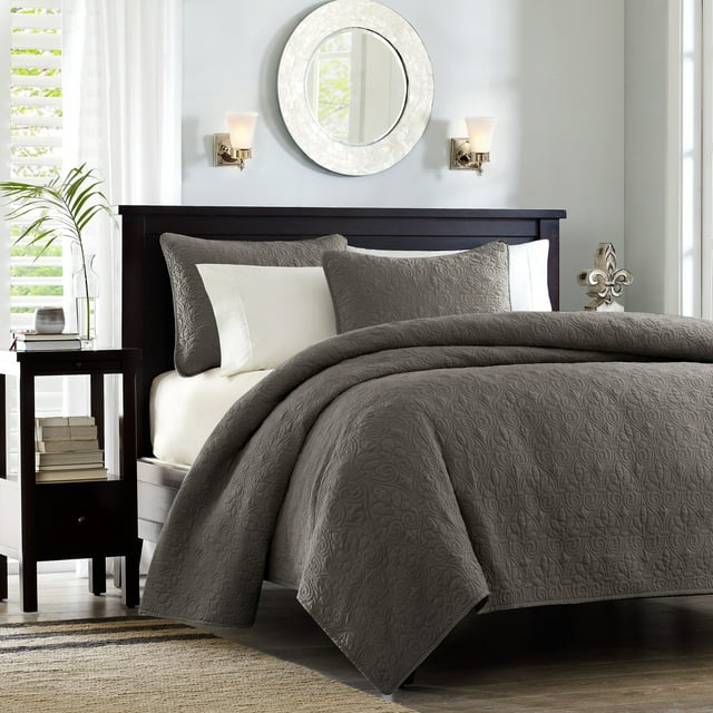 Home Essence Vancouver Super Soft Reversible Coverlet Set, Twin/Twin XL, Dark Grey