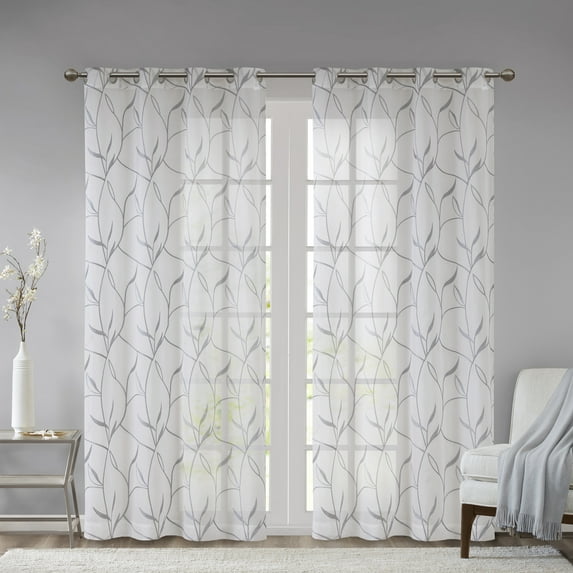 Home Essence Vina Leaf Embroidered Window Curtain Sheer
