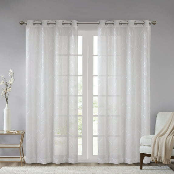Home Essence Vina Leaf Embroidered Window Curtain Sheer