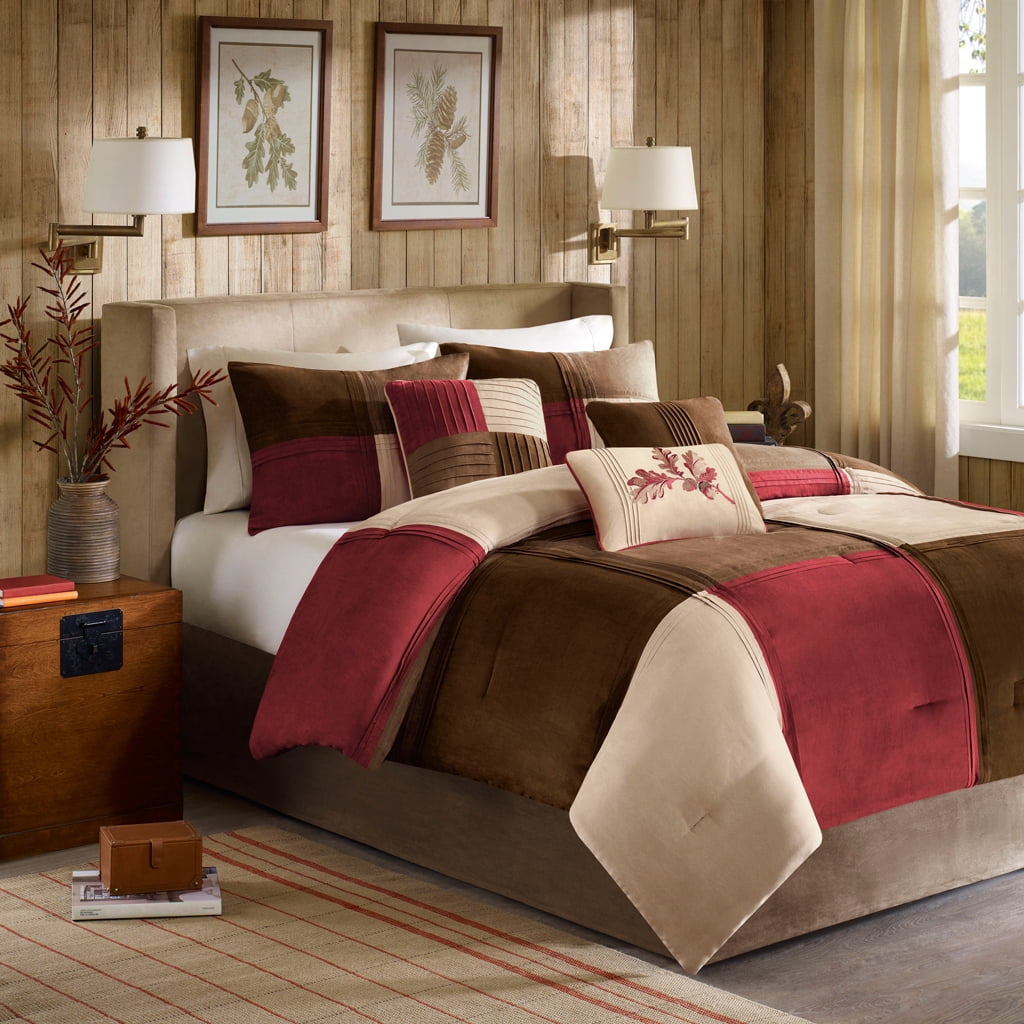 King Red and Brown Microsuede 7-Piece Comforter Set
