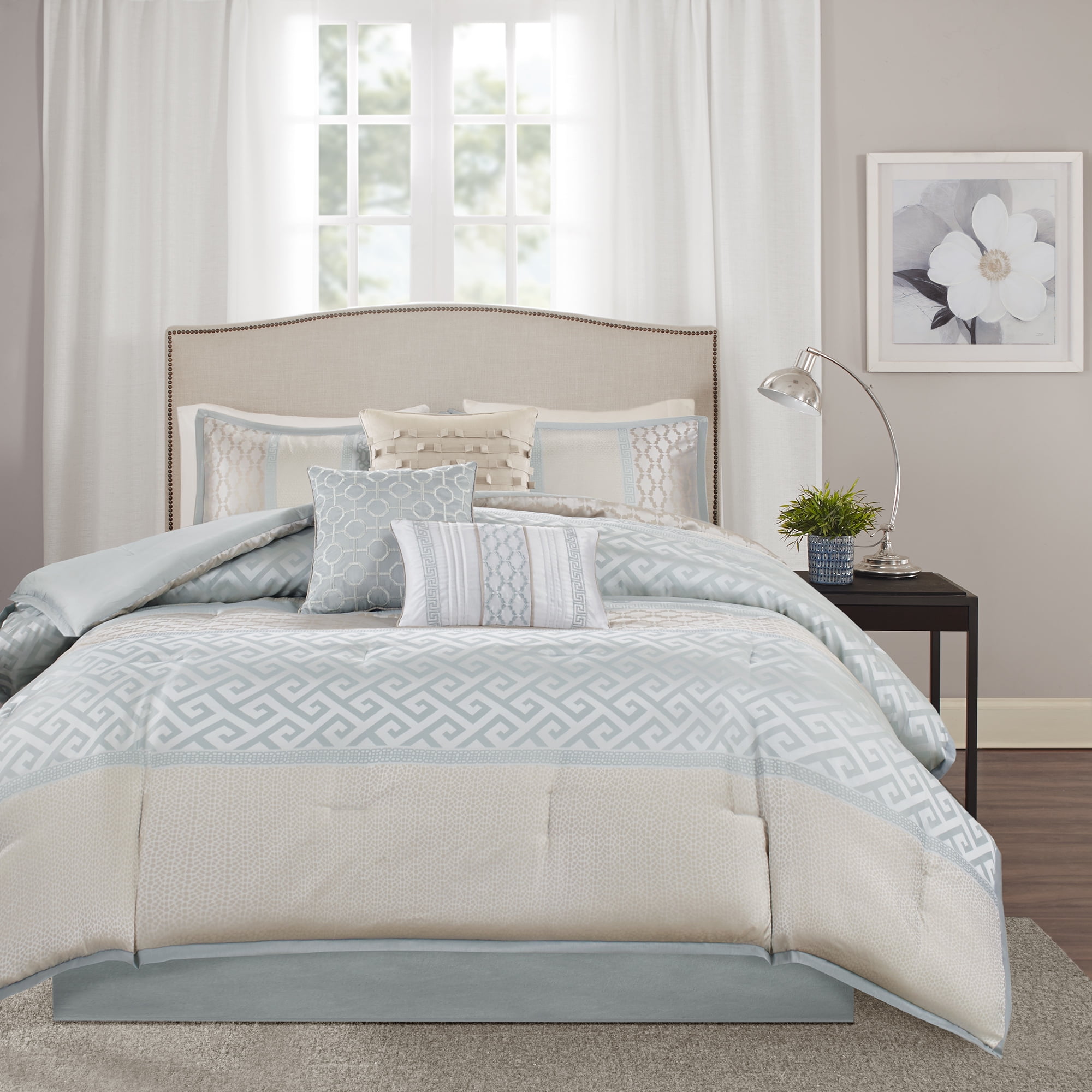California King Gray Jacquard 7-Piece Bedspread Set