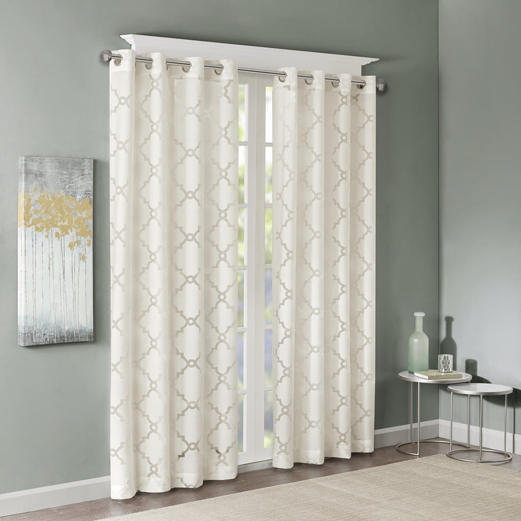 Ivory Sheer Grommet Burnout Fretwork Curtain Panel