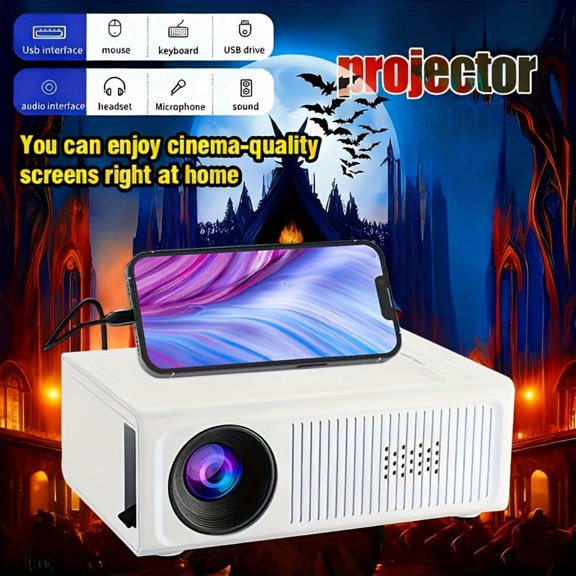Home Essential Mini Portable Projector | 1080P HD, Mobile Screen Mirroring | Remote Control | Compatible with iOS/Android/TV for Home Theater & Outdoor Use
