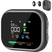 YiFudd 6-in-1 Portable Detector   CO, Temp, Humidity, Plug-in for Home & RV, Home Essentials, Black, 1Pack