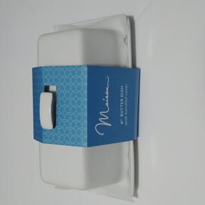 Home Essentials 8" Maison Covered Butter Dish Rectangular Finial Handle, White Ceramic Kitchen Serveware