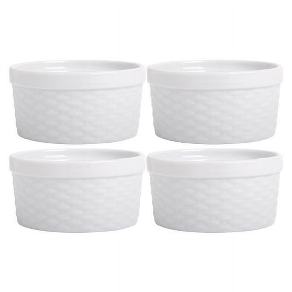 Home Essentials & Beyond 15528 8 oz White Basket Weave Ramekin - Set of 4
