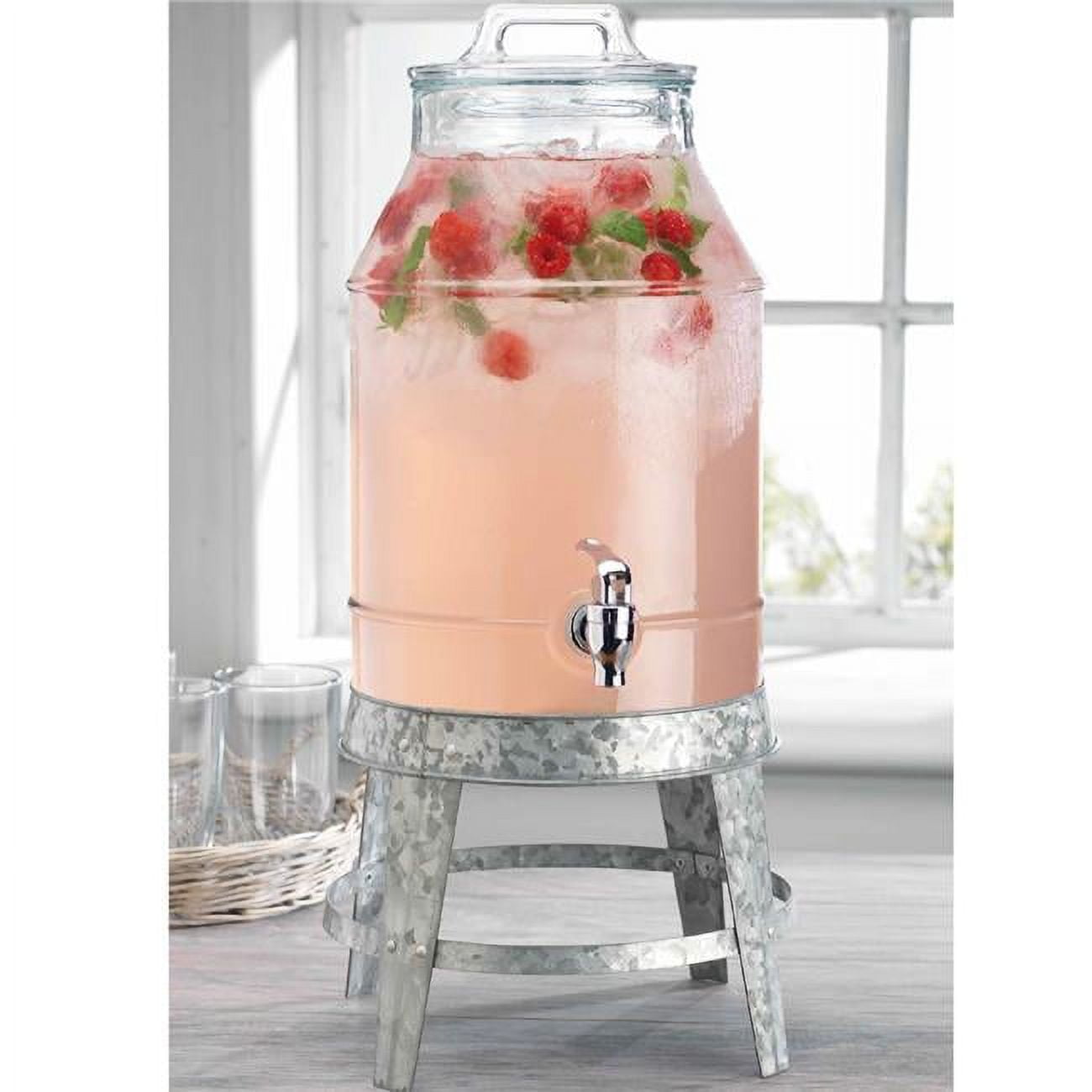 Home Essentials & Beyond 510 3 gal Beverage Dispenser with Galvanized Base,  Clear - Glass