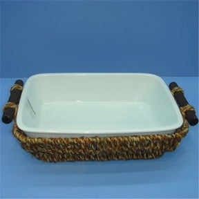 Home Essentials & Beyond 64514 Seagrass Rectangular Porce Baker Tray - 12 in.