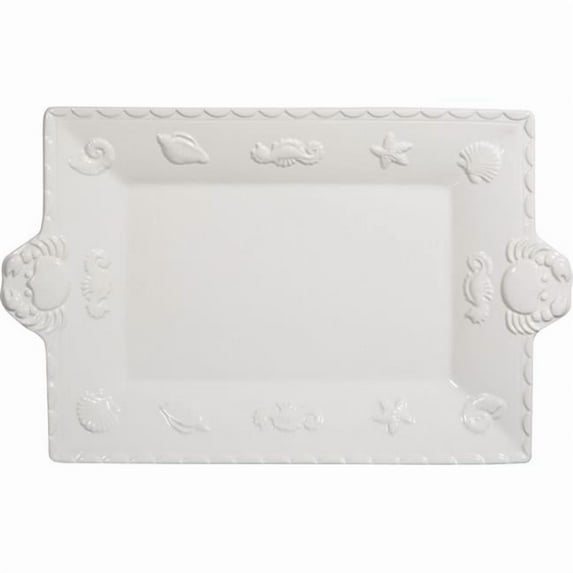 Home Essentials & Beyond 90454 Sanibel Rectangle Platter With Handles, White - 14 in.