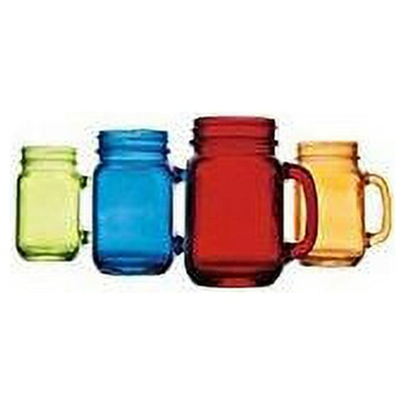 Home Essentials & Beyond Assorted Colored Handled 16 oz Mason Jars (Set of 4), Clear