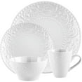 thumbnail image 1 of Home Essentials Beyond White Scroll Embossed 16-Piece Ceramic Dinnerware Set, 1 of 1