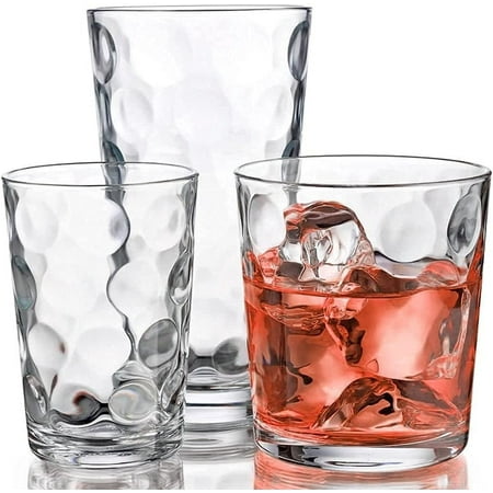 Glassware Set 18 Piece Mixed Drinkware. Set of 6 Glass Tumblers 17 oz., Set of 6 Rock 13 oz. and Set of 6 Juice 7 oz. Home Essentials & Beyond Glass Cups Drinking Glasses.