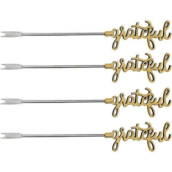 Home Essentials "Grateful" Cheese and Cocktail Picks, Set of 4 - 5" - NEW