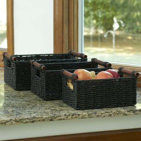 Home Essentials Paper Baskets, Black, 3-Pieces