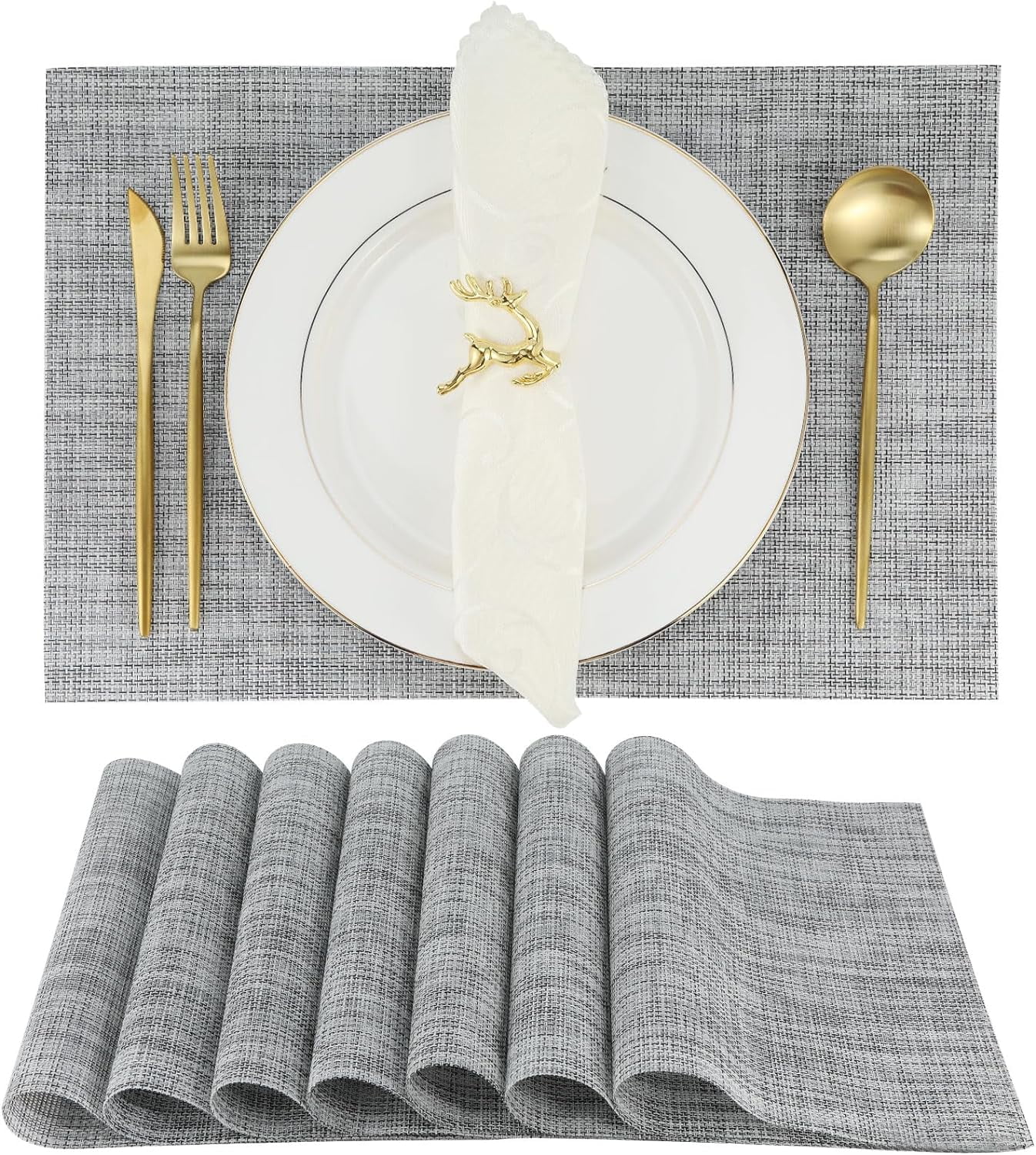 Home Essentials: Placemats Set of 7 Gray PVC Place Mats - Non-Slip ...