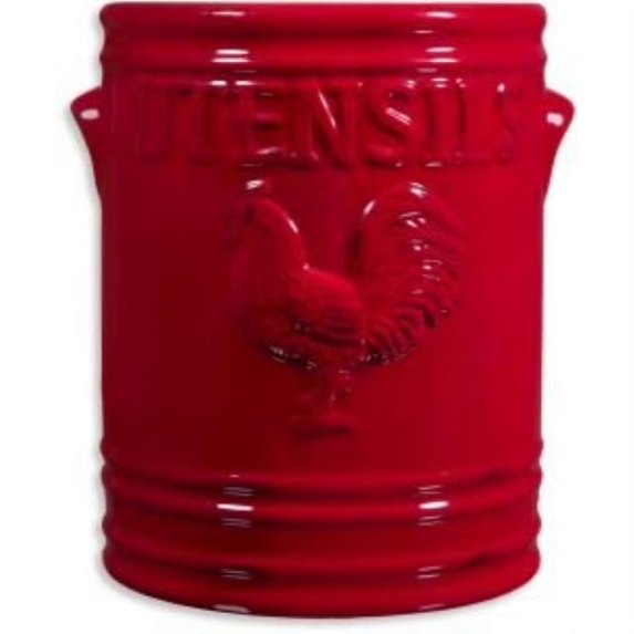 Home Essentials Rooster 7" H Utensil Crock Red W/Embossed Handles