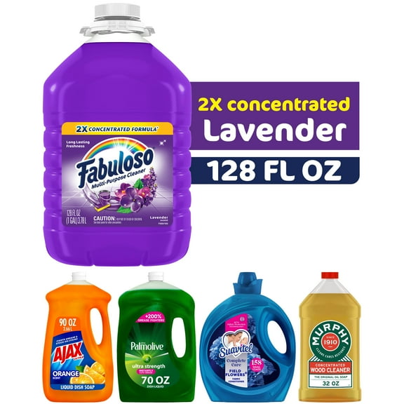Home Essentials Value Bundle: Ajax and Palmolive Dish Soap, Fabuloso All Purpose Cleaner, Murphy Oil Wood Surface Cleaner, and Suavitel Fabric Softener