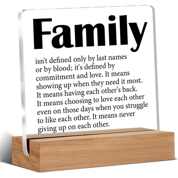 Home Family Quotes Decor Sign Family Definition Family Isn't Defined Clear Desk Decorative Sign Housewarming Gifts Acrylic Sign With Wooden Stand for Desk Table Shelf