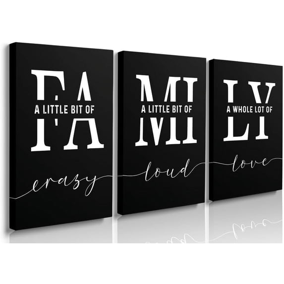 Home Family Wall Art for Living Room Dining Room Wall Decor Inspirational Quotes Poster A Little Bit of Crazy Print,Family Quotes, Family Sign, Living Romm Wall Art,Family Prints Black 12"x16"
