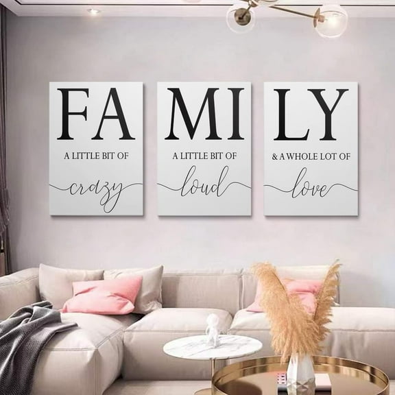 Home Family Wall Decor, Wall Art for Living Room Set of 3 Inspirational Canvas Prints Black and White Framed Canvas Art Paintings Wood Wall Decoration for Dining Room Bedroom Home Decor 12"x16"