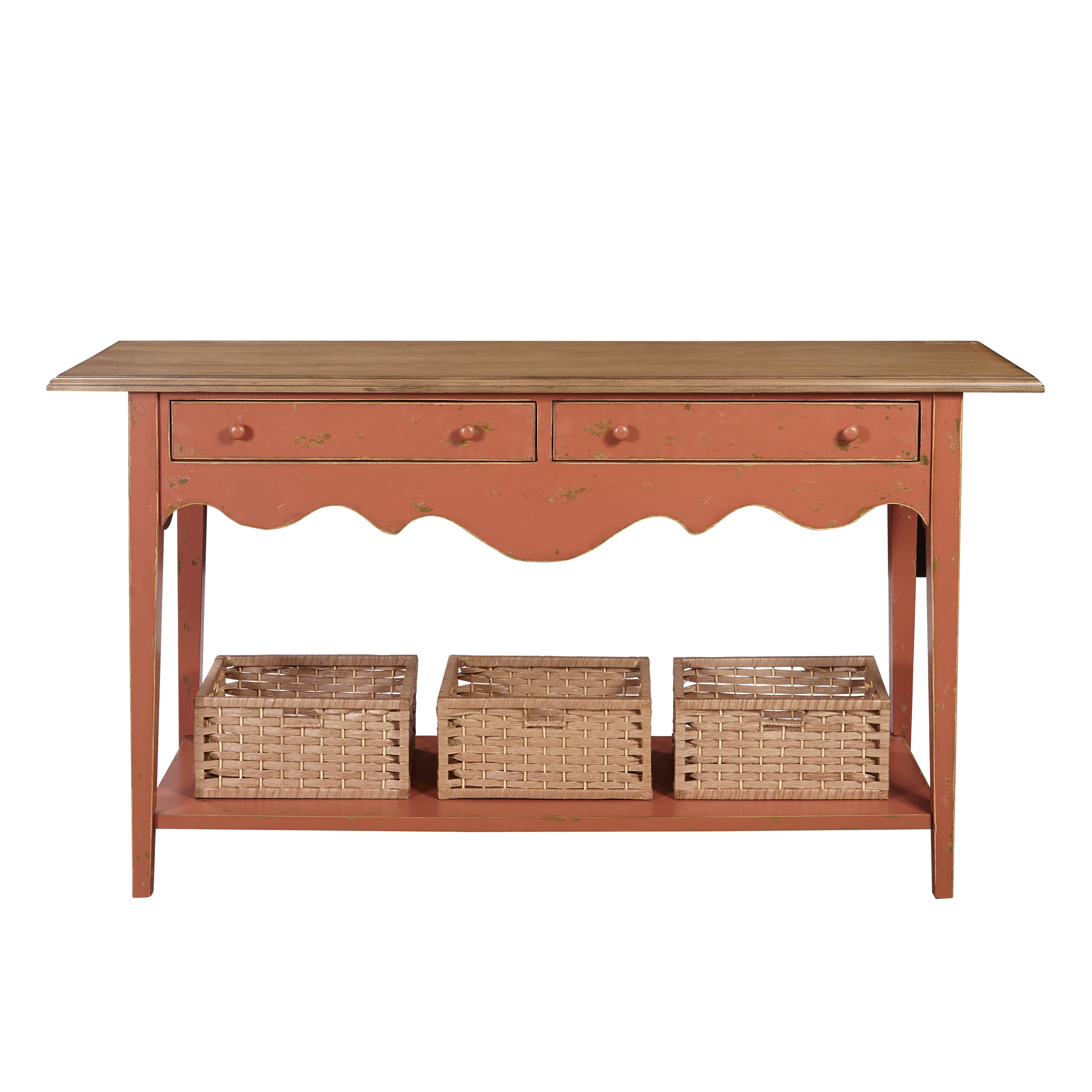 Home Fare Farmhouse Console Sideboard Entryway Table in Clay & Oak