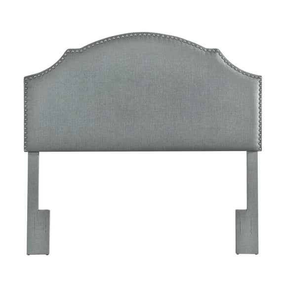 Home Fare Nail head Trim, Shaped Full or Queen Upholstered Headboard in Charcoal Gray