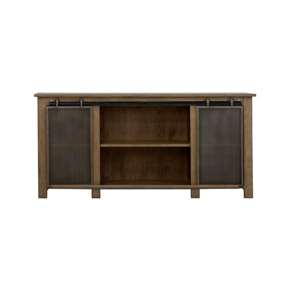 Home Fare Oak Farmhouse Sliding Door Console Buffet Sideboard, Brown