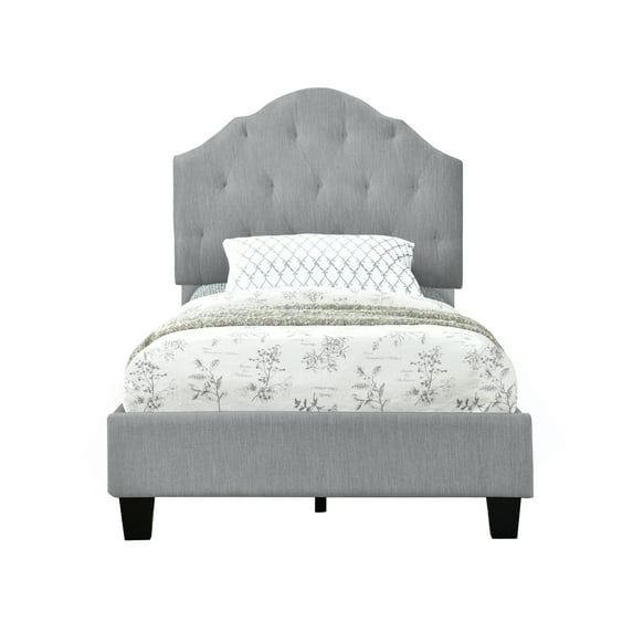 Home Fare Scalloped Tufted Twin Upholstered Bed in Mist Gray