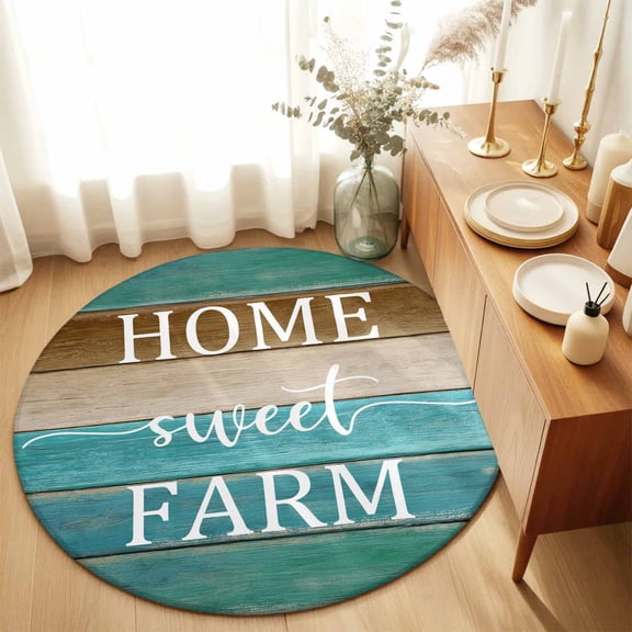 Home Farm Wood Board Round Area Rug 3ft,Living Room Rug Non-Slip Washable Circle Rugs Pad,Teal Brown Gradient Wooden Soft Floor Carpet for Bedroom Dining Room