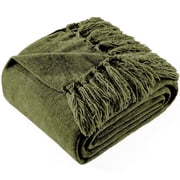 LONG CREATE Chenille Throw Blanket with Fringe Tassel for Couch Sofa Chair Bed, Olive Green 50" x 60"
