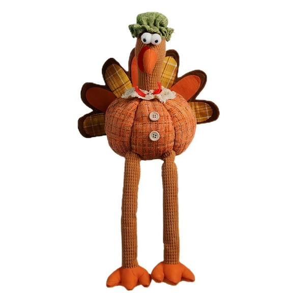 Home Farmhouse Fall Decor Thanksgiving Turkey Plush Decoration Turkeys Couple Shelf Doll 19.1 Inch Standing Large Turkey Stuffed Doll With Retractable Spring Legs For Autumn Harvest Ornaments Green