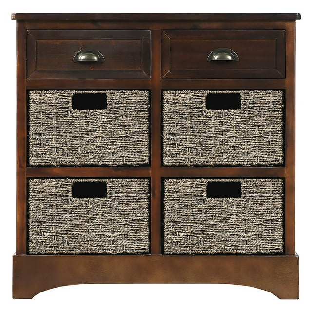 Home Farmhouse Style Nightstand with 2 Drawers and 4 Classic Wicker ...