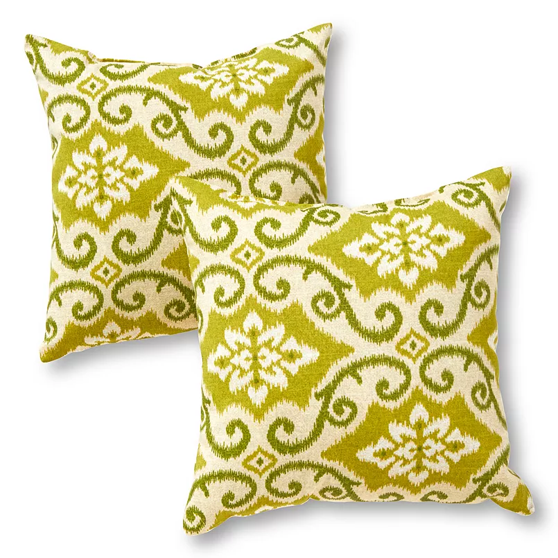 Shoreham Green Ikat 17" Square Outdoor Throw Pillow Set