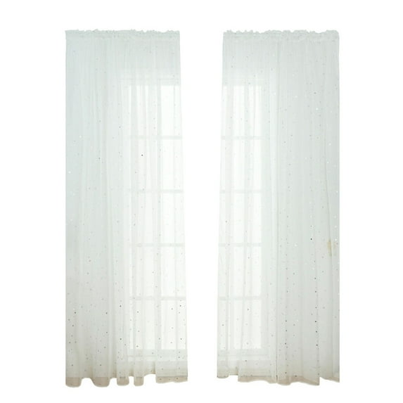 Home Fashion Sheer Curtains Grommets Romantic Silver Star Foil Window Treatment for Girl Bedroom Glitter Stars Thin and Curtains Panel Window Screening for Kids Room Size- 100*270CM (White)