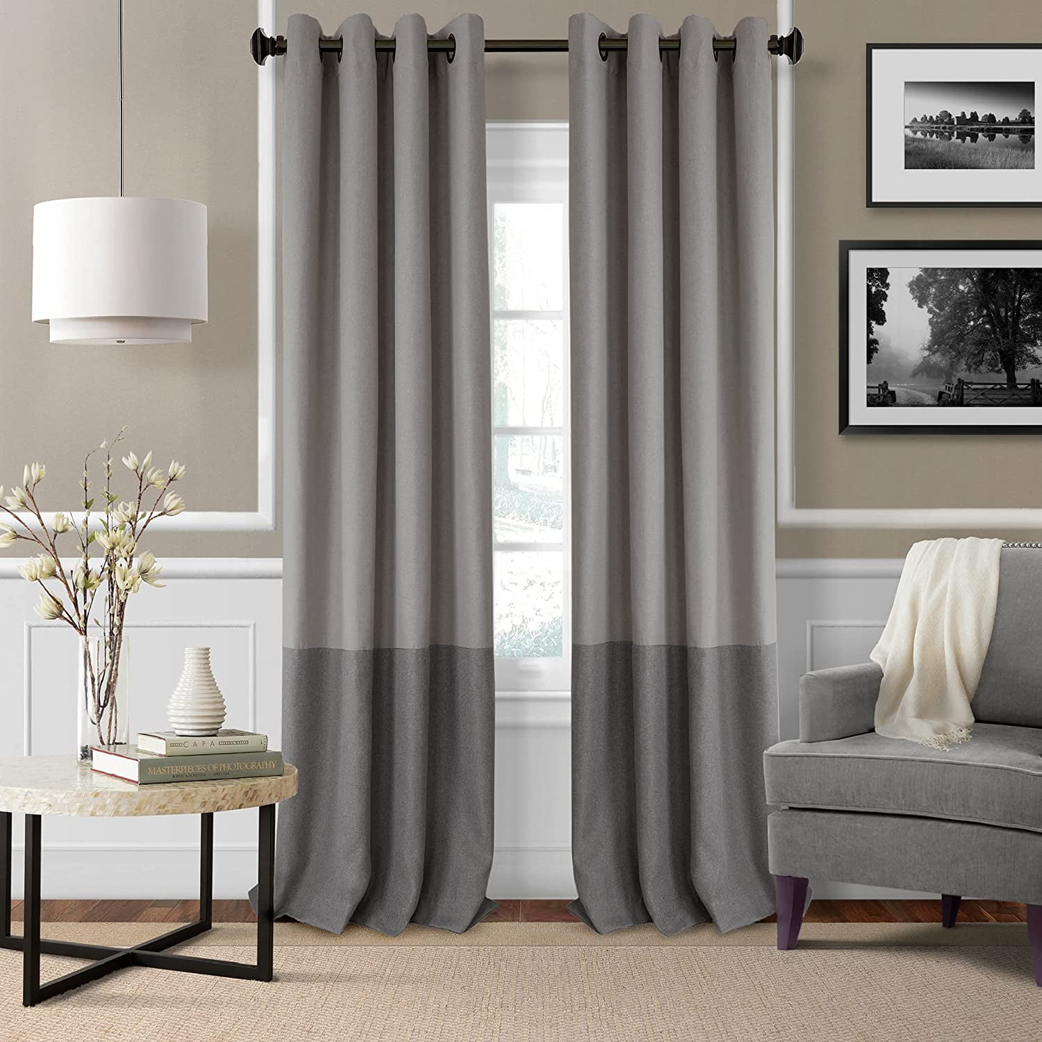 Gray Extended Blackout Grommet Linen-Blend Drapes