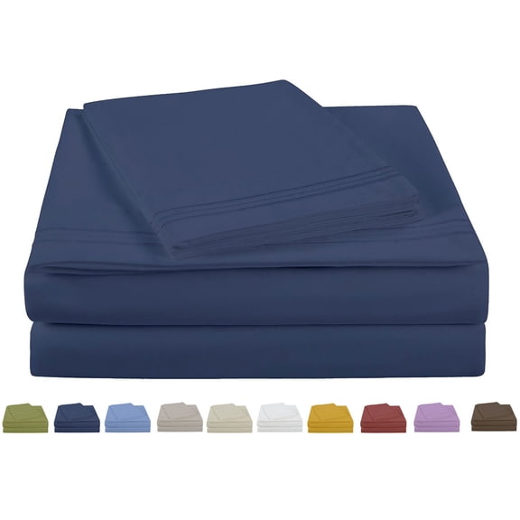 Home Fashions Embroidered ultra soft microfiber sheet set, Queen, Blue Indigo