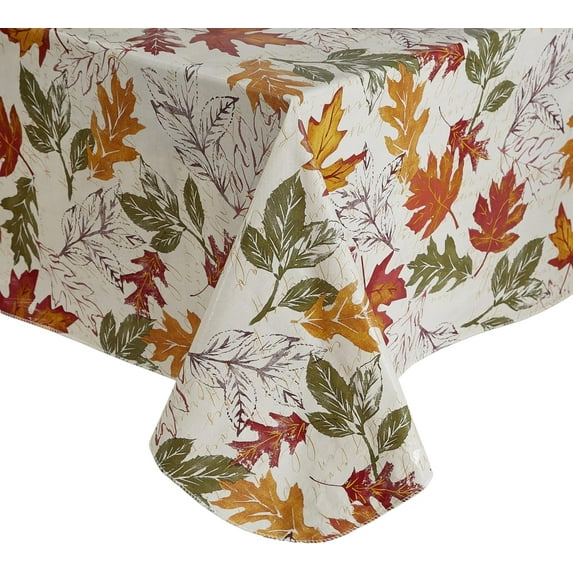 Home Fashions Harvest Vintage Leaves Water- and Stain-Resistant Vinyl Tablecloth with Flannel Backing, 60"x102" Rectangle