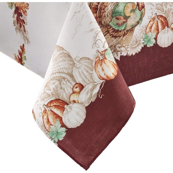 Home Fashions Holiday Turkey Bordered Fall Tablecloth, Seasonal Dining-Table Cover, 60" x 120" Rectangle
